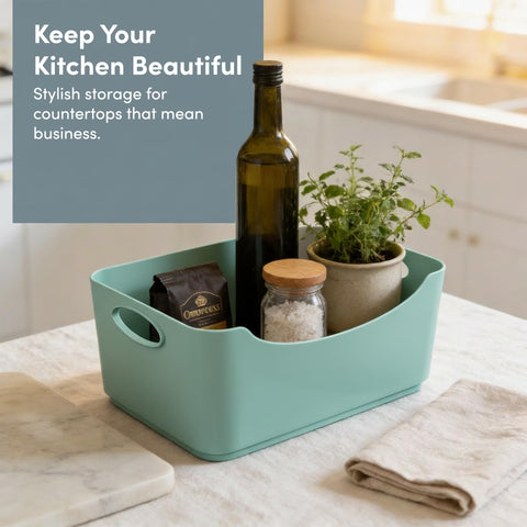 KEPLIN 6 Pack Plastic Storage Baskets with Handles, BPA-Free Dishwasher Safe Organiser Boxes for Kitchen, Bathroom, Pantry, Shelves & Drawers