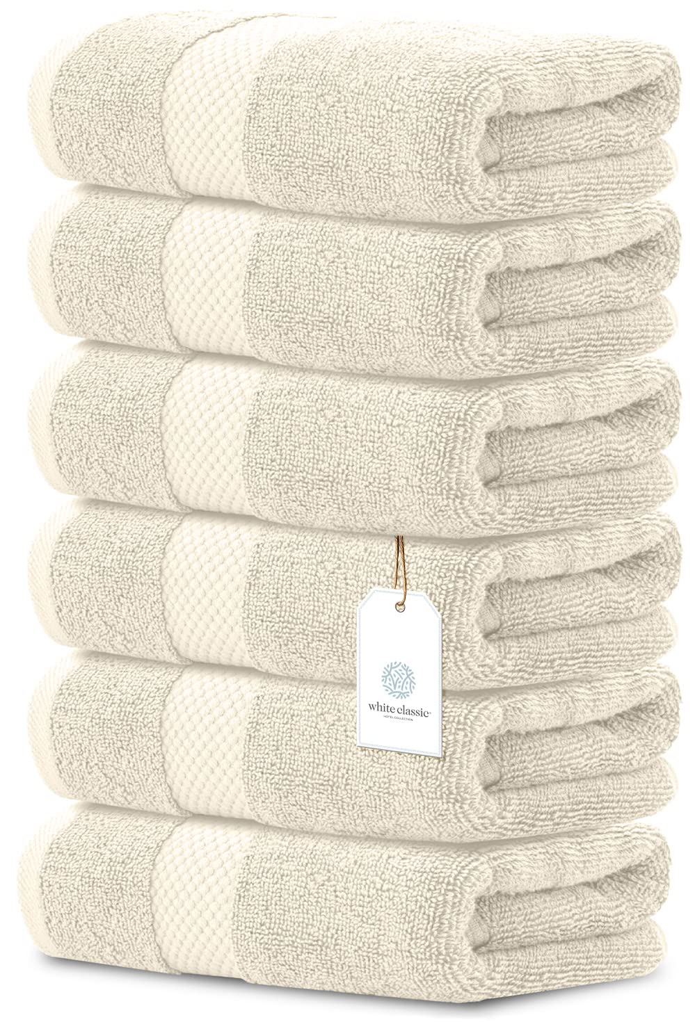 White Classic - Luxury Towel Set for Bathroom, Hotel, Spa, Kitchen, Egyptian Cotton, 16 x 30 Inches, 6 Piece Set (Ivory)
