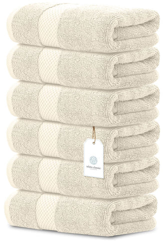 White Classic - Luxury Towel Set for Bathroom, Hotel, Spa, Kitchen, Egyptian Cotton, 16 x 30 Inches, 6 Piece Set (Ivory)