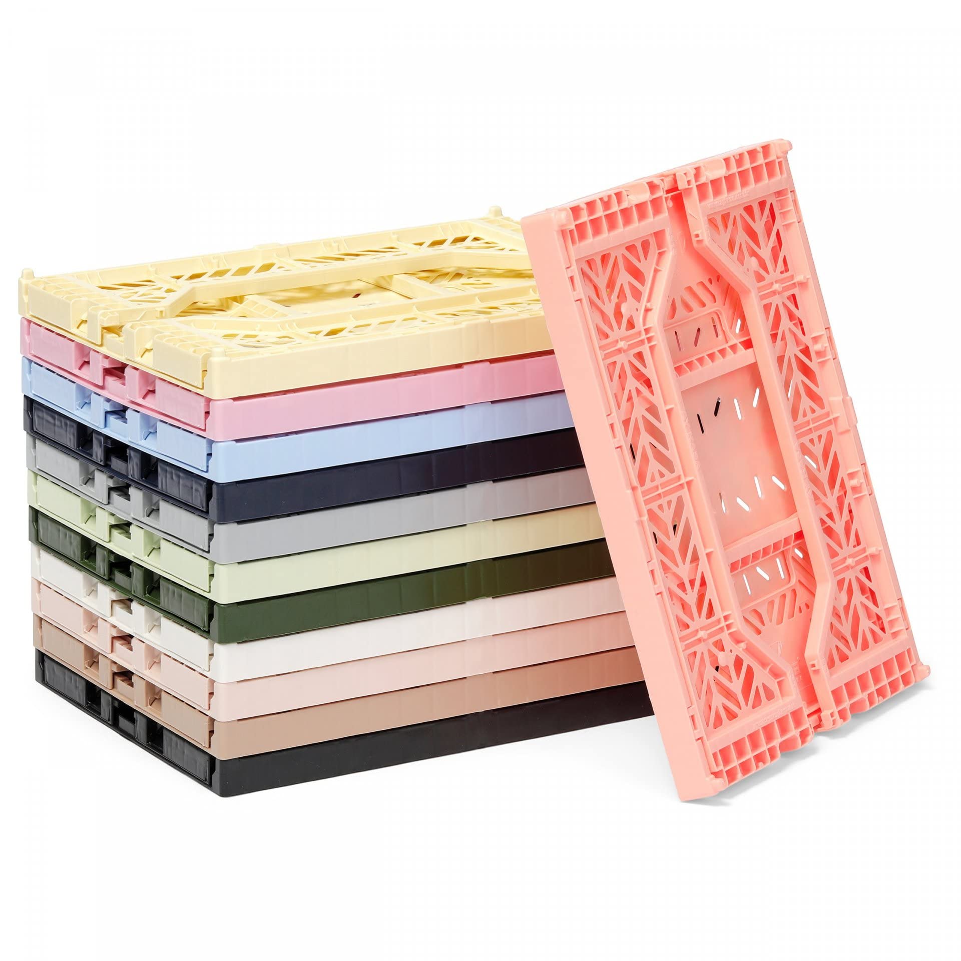 AYKASA Folding Crate, Sturdy Folding Box, Plastic, Stackable, Violet, Midi (40 x 30 x 14 cm)
