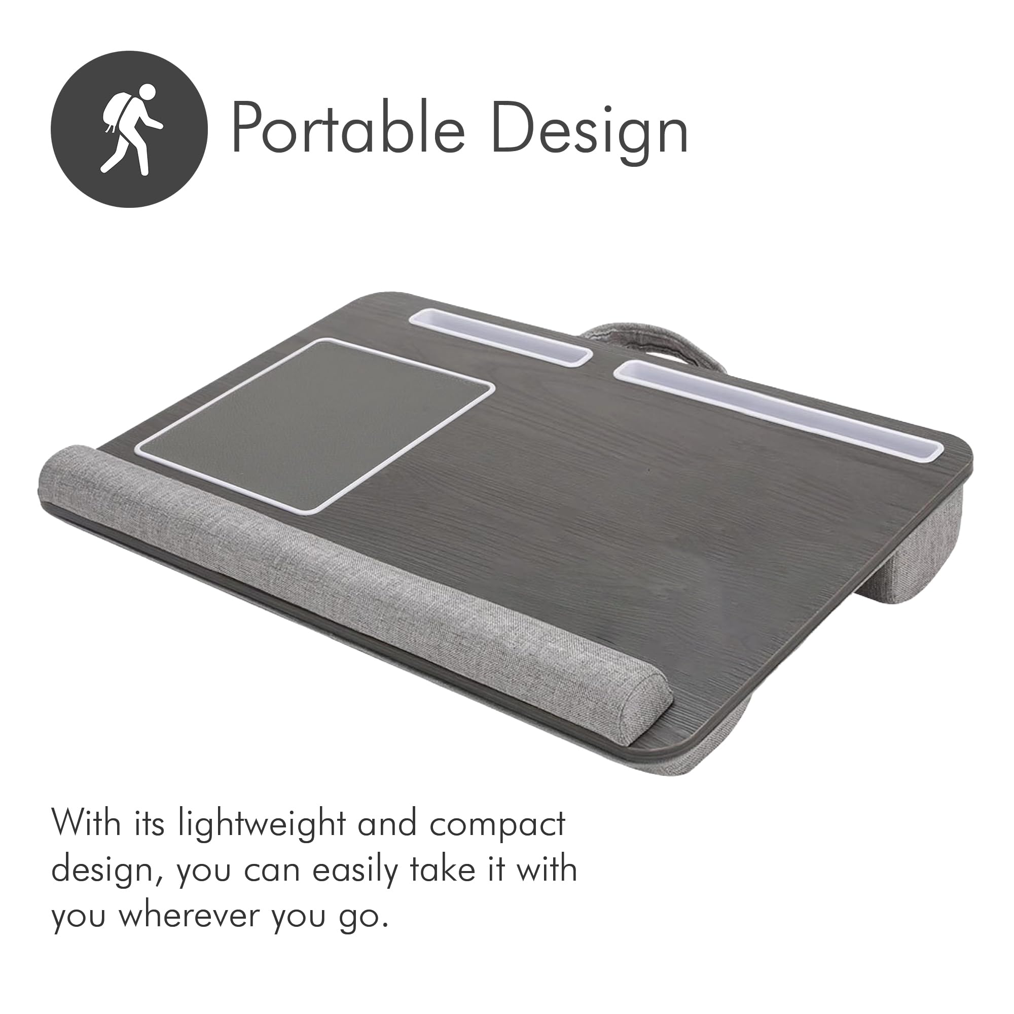 Desire2 Wooden Left Handed Computer Lap Desk with Cushions | Ergonomic Lap Desk Table for Your Home Office