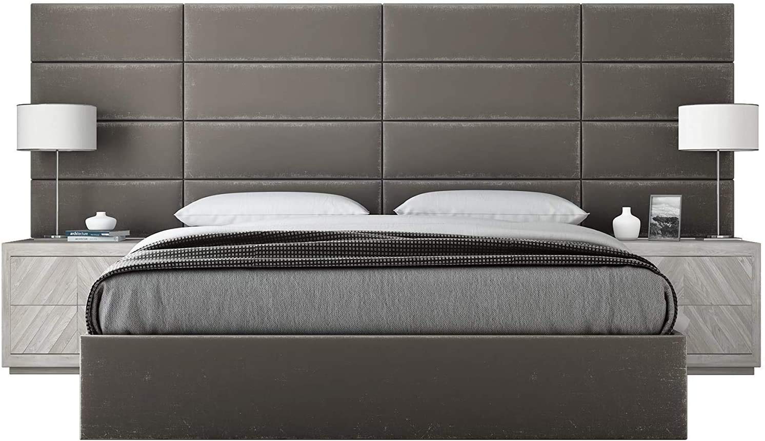 VANT Upholstered Accent Wall Panels - Packs of 4 - Easy to Install - Twin-King Size Headboard (76cm Wide, Plush Velvet Gothic Gray)