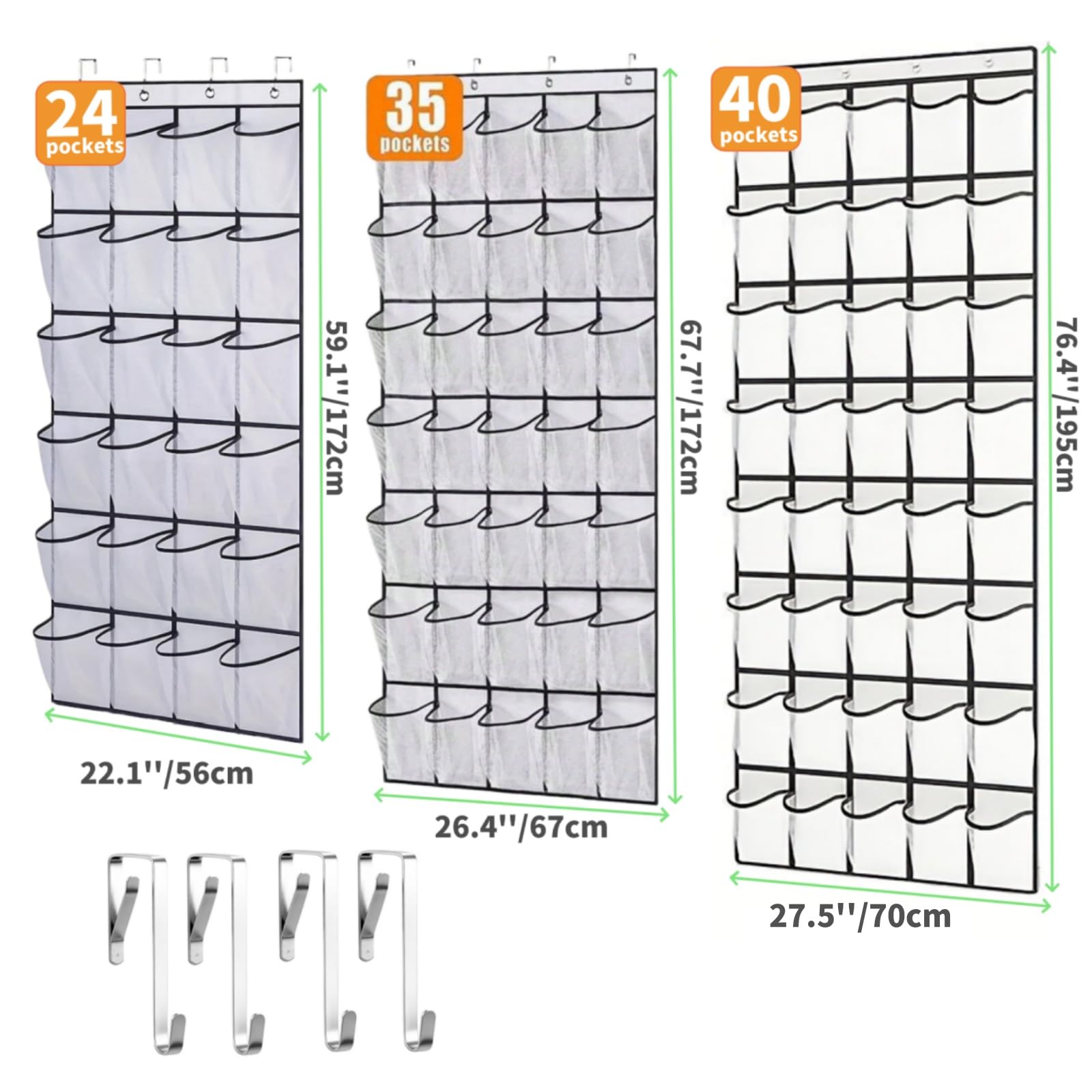 Over the Door Shoe Organiser, 40 Pocket Hanging Shoe Holder for Bedroom