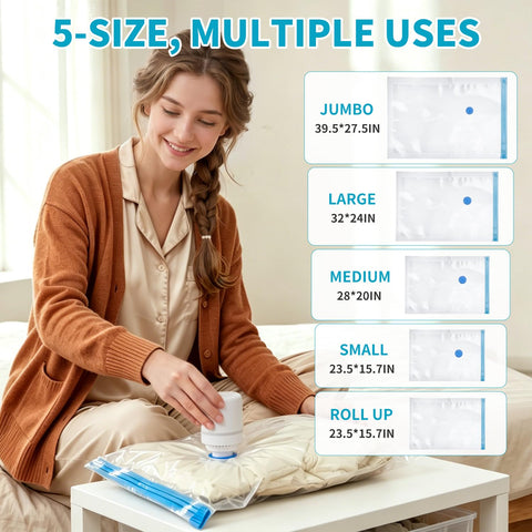Vacuum Storage Bags with Electric Pump,20 Pack Vacuum Pack Bags for Clothes,Save 80% Space for Travel Luggage&Home Organization,Vacuum Compression