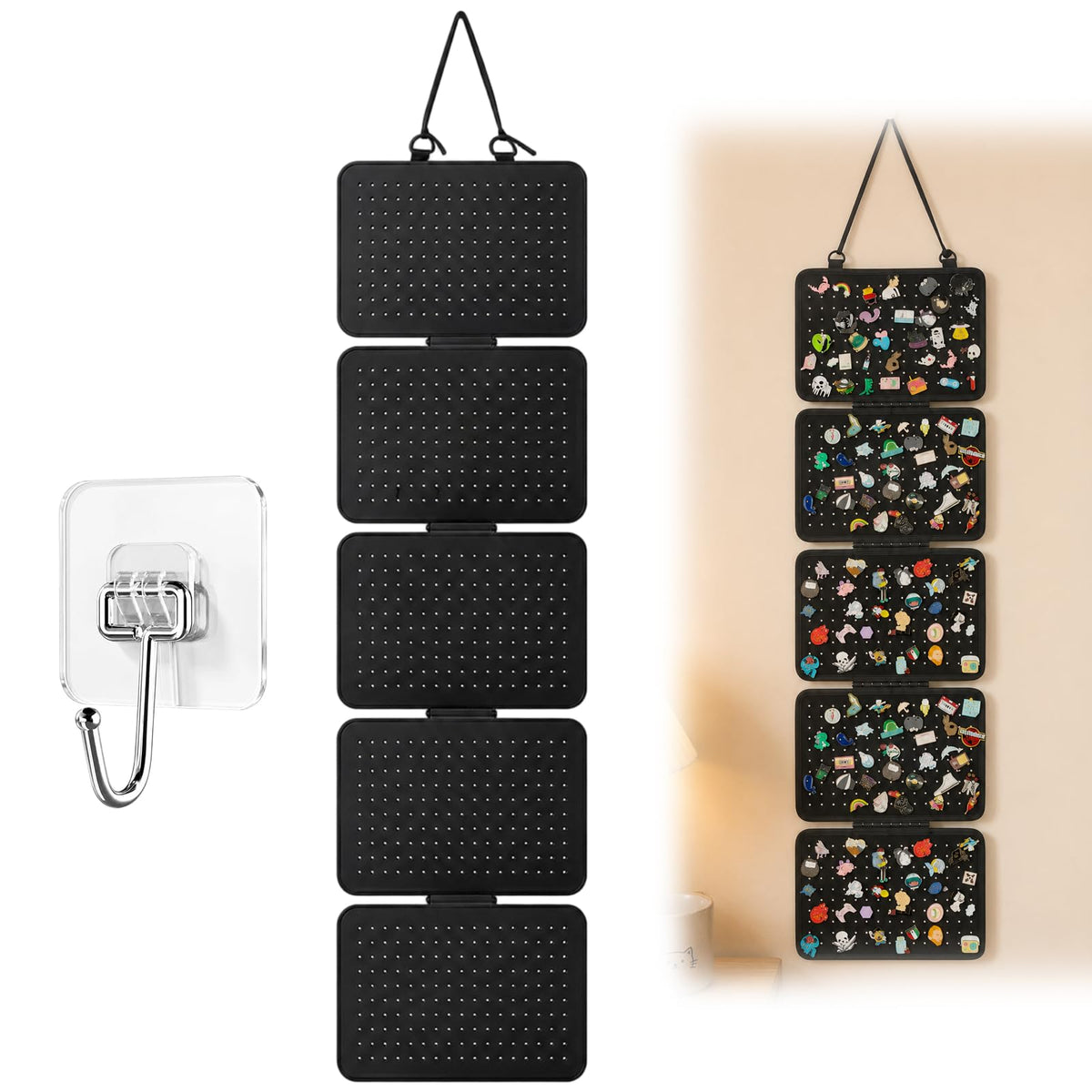 2 Pack Pin Badge Display Pin Display Pin Board Pin Badge Holder Black Pin Board Wall Mounted Set with Hooks for Medal Organisation Badge Collection