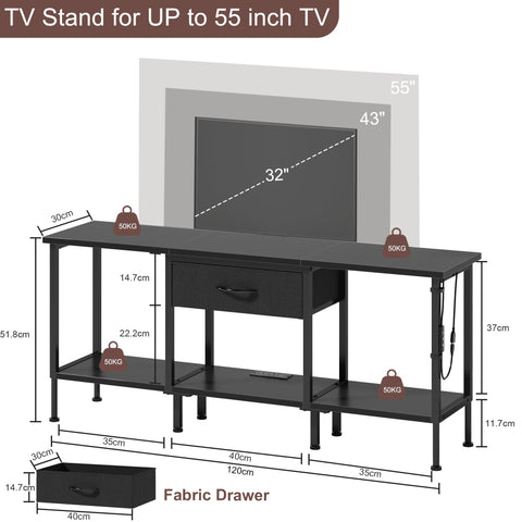 OYRREU TV Stand Cabinet LED for 55 50 Inch, TV Unit with Socket, USB Slots