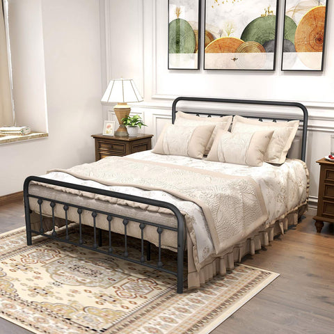 DUMEE King Size Bed Frame with Headboard and Footboard/Under Bed Storage, Metal Bed Frames King Size Mattress Base No Box Spring Needed