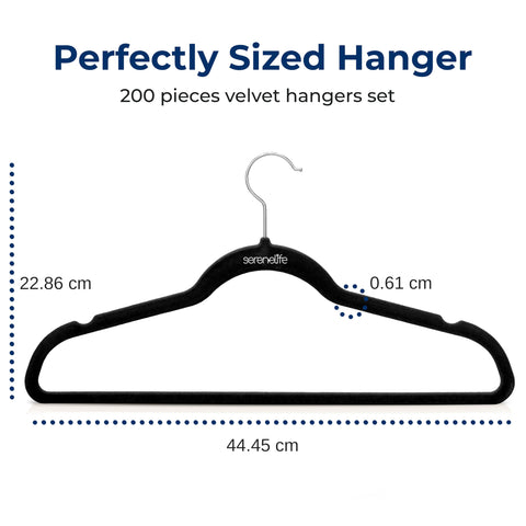 SereneLife Velvet Hangers 200 Pack - Non-Slip Felt Hangers with 360° Swivel Hook - Ultra-Thin, Lightweight Velvet Hangers for Shirts, Sweaters