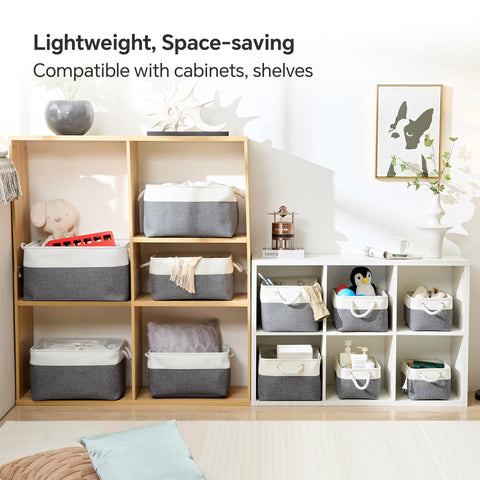 Mangata Set of 3 Soft Fabric Storage Baskets with Rope Handles, 41x31x18 cm, Rectangular Shelf & Wardrobe Organiser Boxes