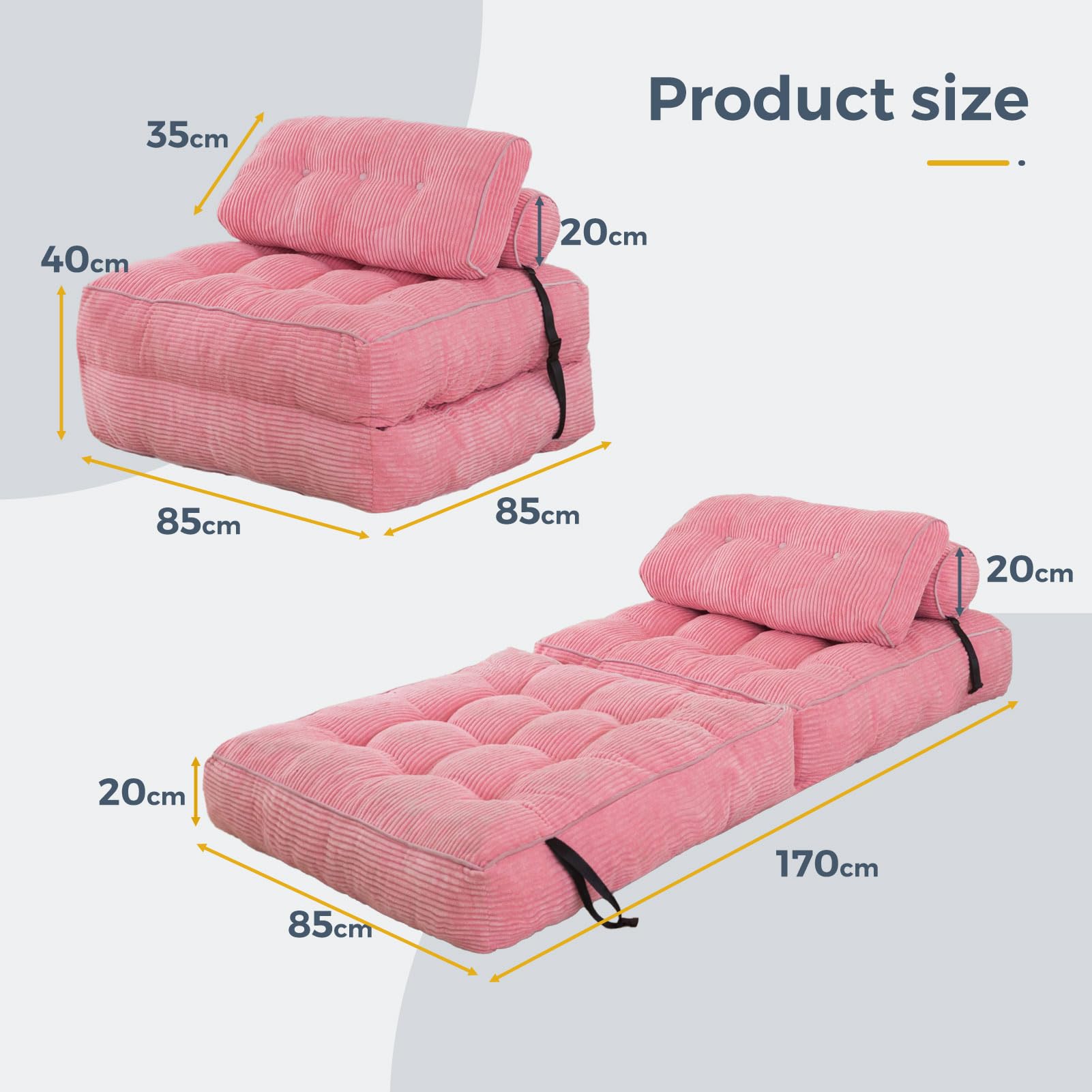 MAXYOYO Folding Sofa Bed, Convertible Sleeper Chair with Pillow Foldable Mattress with Back Support