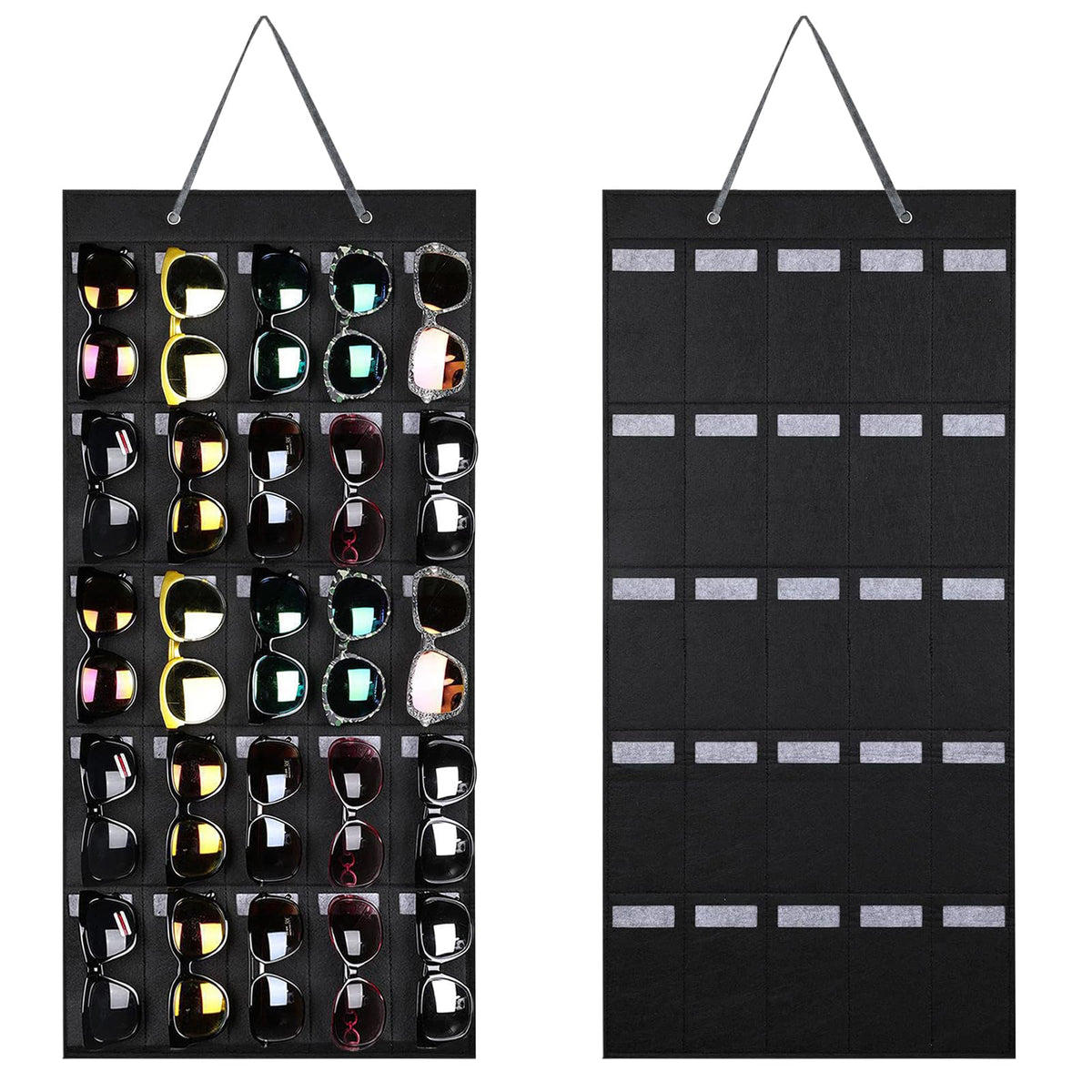 HNBTX Hanging Sunglasses Organiser,Wall Sunglasses Organizer,Glasses Organiser with 25 Pockets,Felt Wall Hanging Eyeglasses Eyewear Holder for