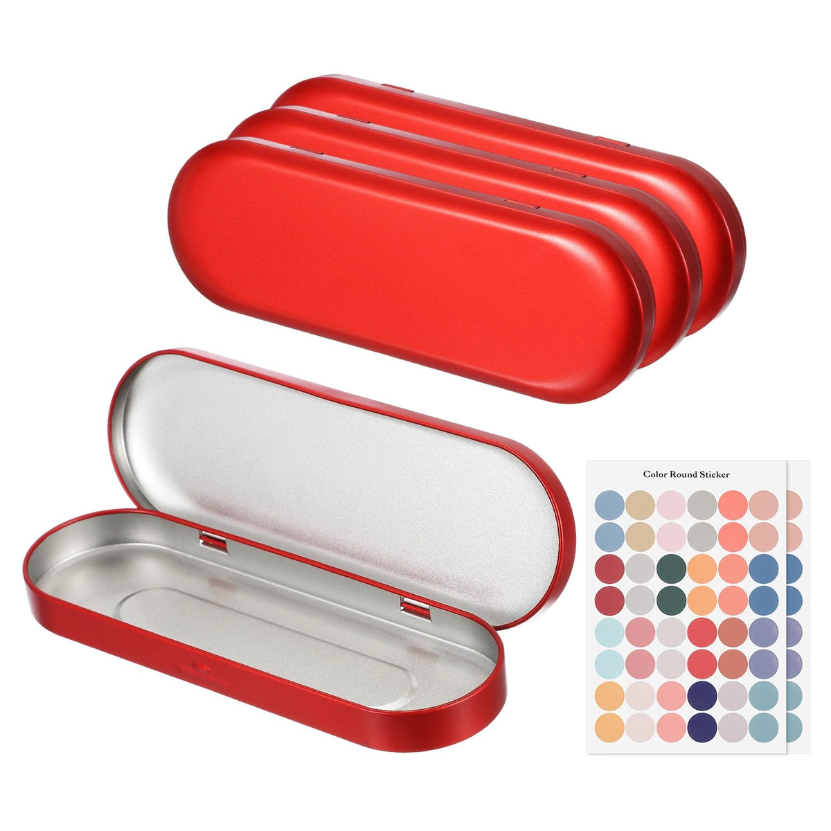 sourcing map 4Pcs Metal Tin Box Container, 6.9x2.4x0.7 Oval Empty Hinged Lid Box with Self Adhesive Colored Sticker