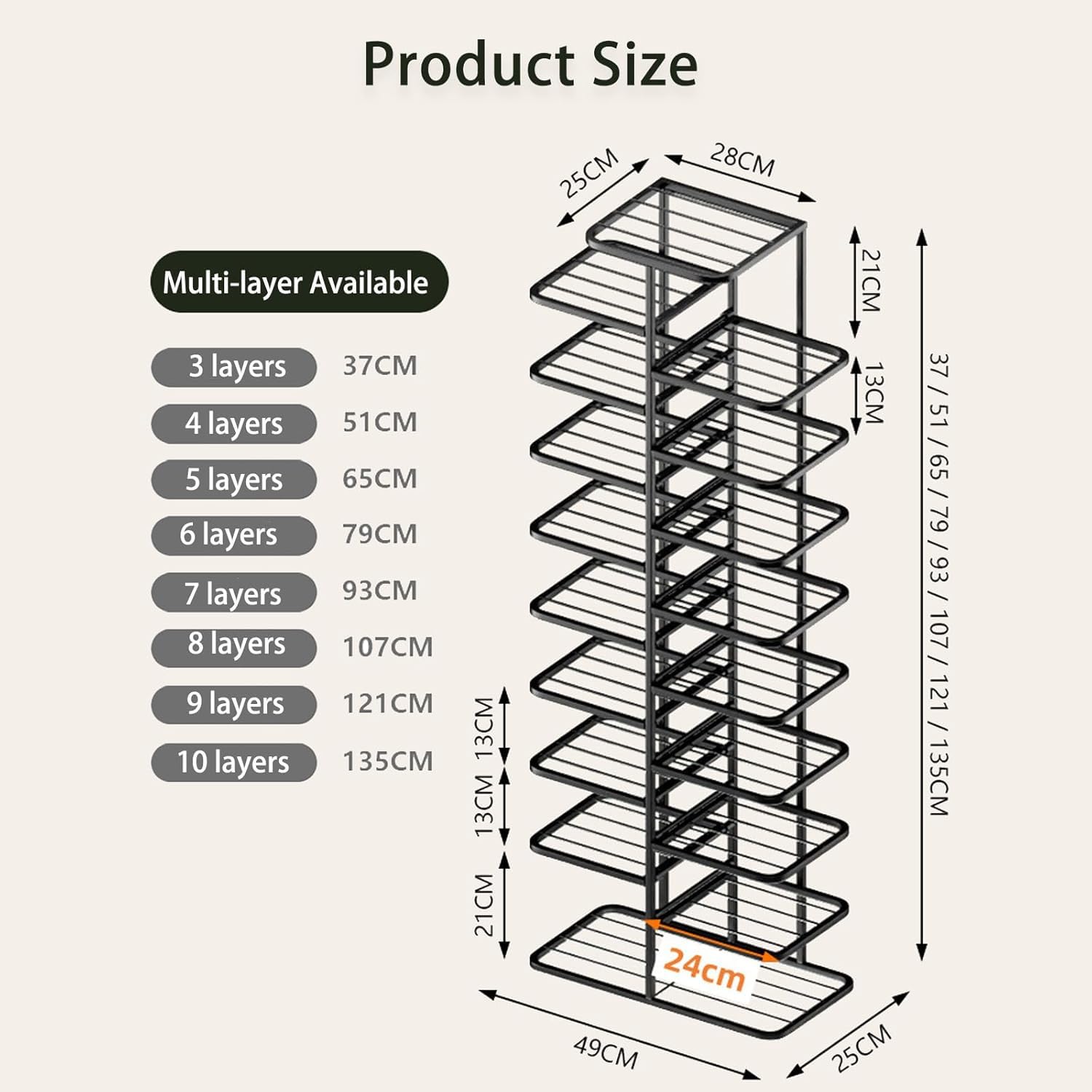 YOUSIS Multi Tier Shoe Rack,Shoe Racks Storage,Narrow Shoe Rack,Simple Installation Vertical Shape Shoe Racks,2 Rows Multi layer Show Rack for