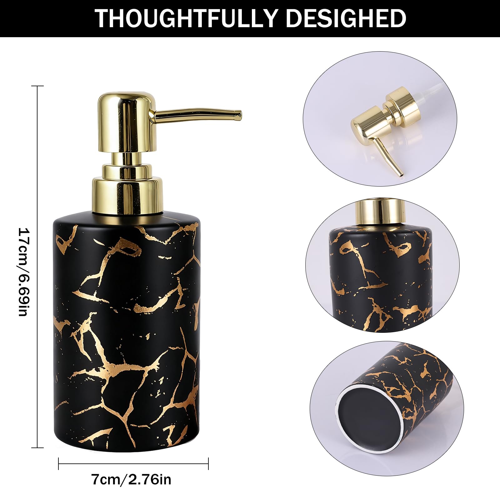 Gold Bathroom Soap Dispenser,Gold Pump Ceramic Soap Dispenser,Kitchen Marbling Empty Pump Bottle,Bath Countertop Storage Organizer Marble Bathroom