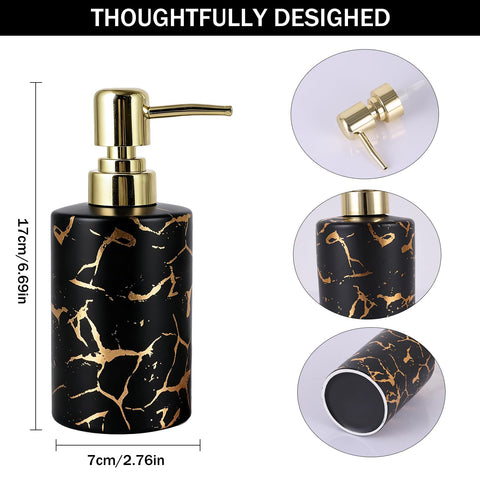 Gold Bathroom Soap Dispenser,Gold Pump Ceramic Soap Dispenser,Kitchen Marbling Empty Pump Bottle,Bath Countertop Storage Organizer Marble Bathroom