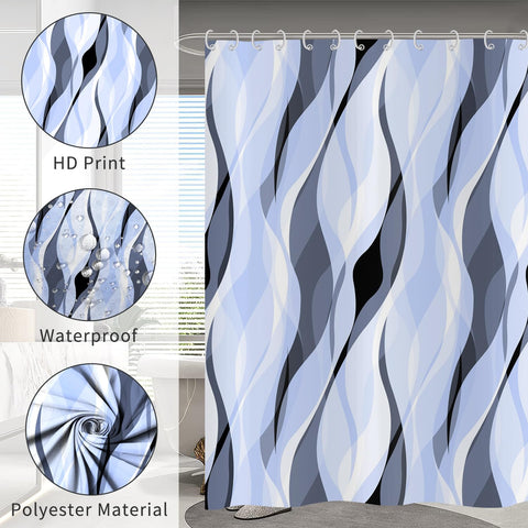 Hnmdmyi Light Blue Shower Curtain 120x180, Modern Abstract Blue and Grey Striped Bathroom Curtains with Hooks Waterproof Polyester Fabric Washable
