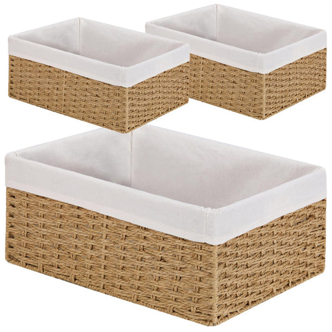 Vagusicc Wicker Storage Basket with Handles and Removable Fabric Lining