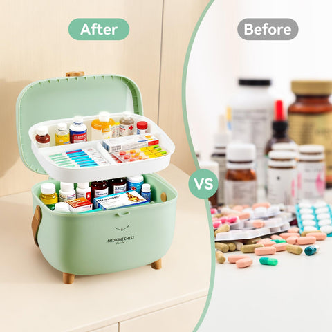 Esilihom Medicine Storage Box, Double Layer First Aid Organiser with Handles,Lockable Medicine Storage Box Organiser
