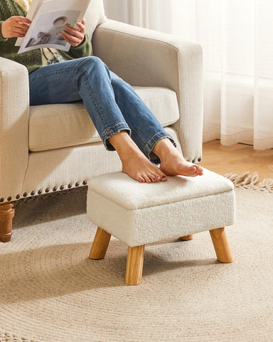 YMYNY Footstool with Storage, Small Foot Stool Ottoman with Sturdy Wood Legs Stool, Foot Rest with Padded Seat
