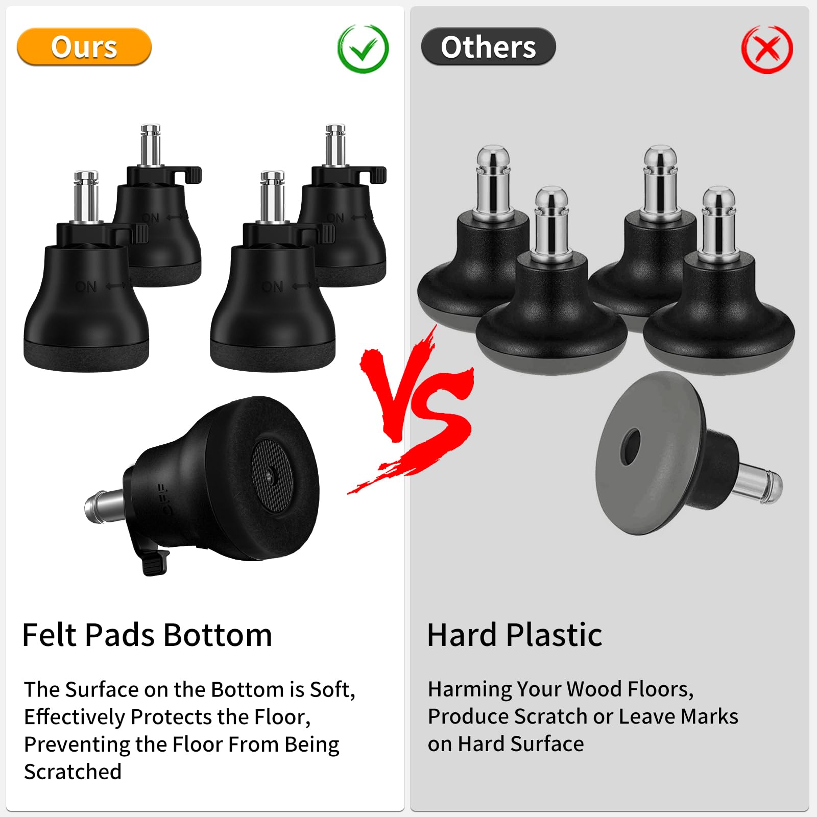 Bell Glides Replacement Office Chair, Fixed Stationary Castors