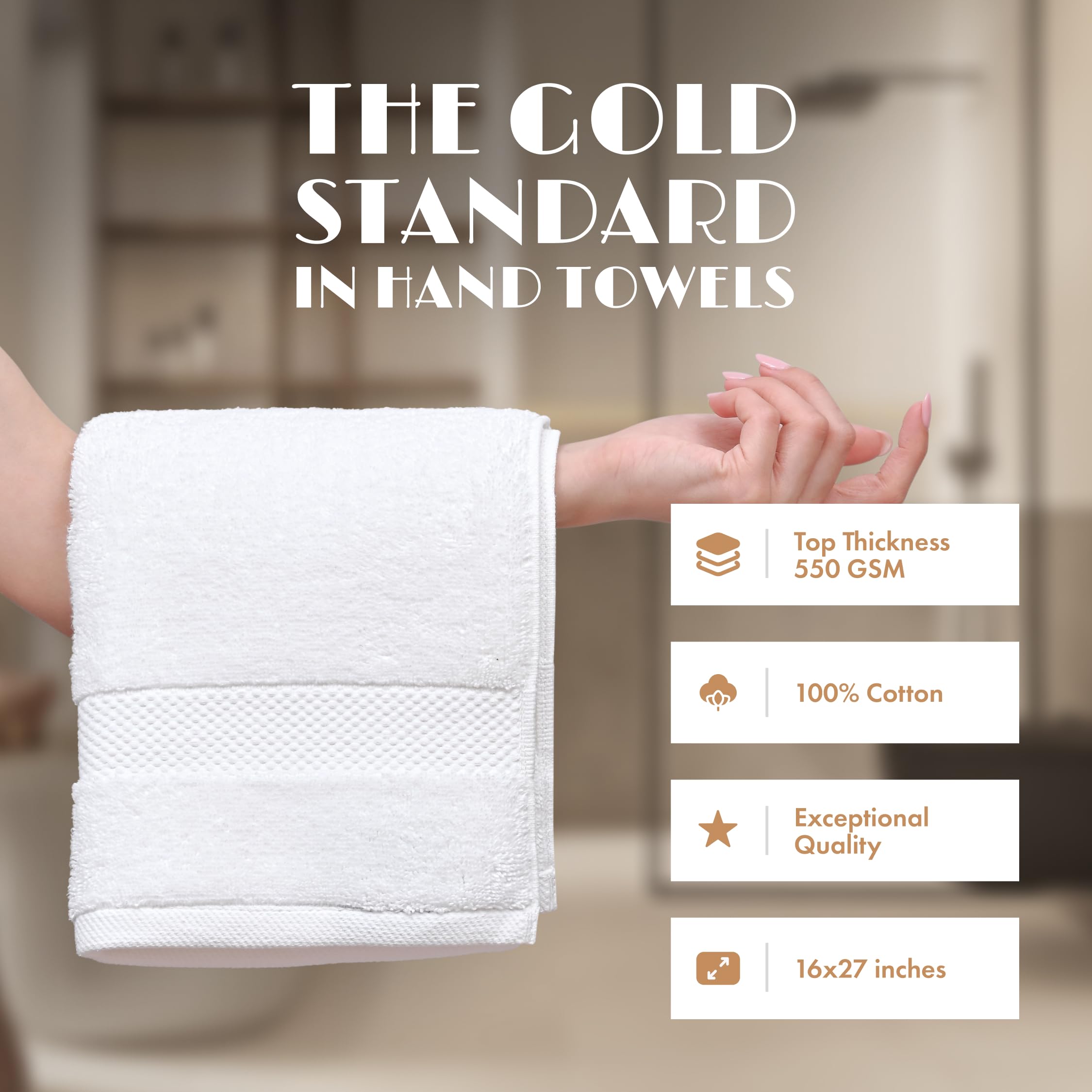 White Classic | 12 Pack 40x68 cm | Wealuxe White Hand Towels for Bathroom, Cotton Hand Towel Bulk for Home Kitchen, Gym and Spa