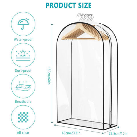 Garment Bags for Clothes 4 Pack: 60" Clear Long Dress and Suit Covers