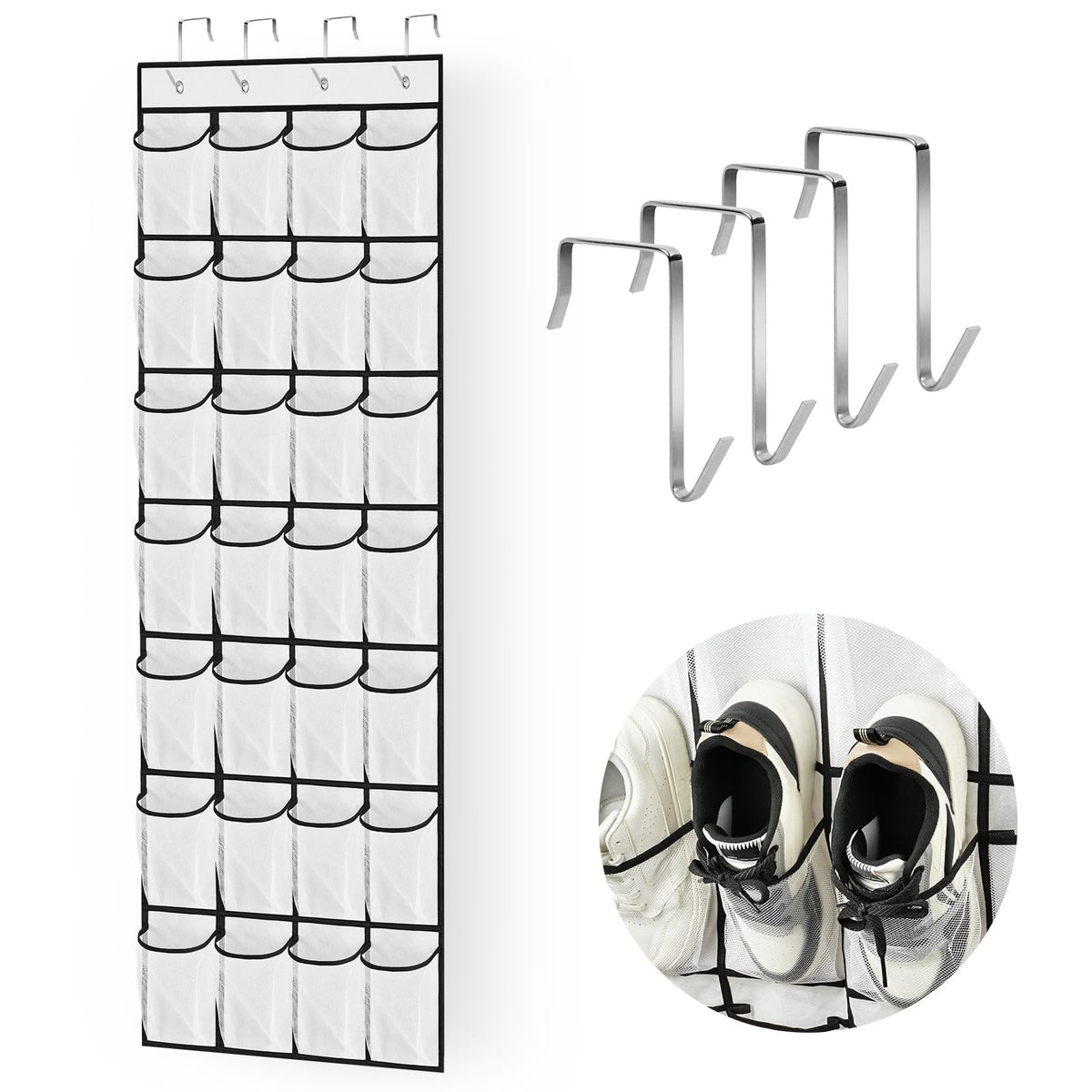 AUAUY Over the Door Shoe Storage Organiser, 28 Large Mesh Pockets