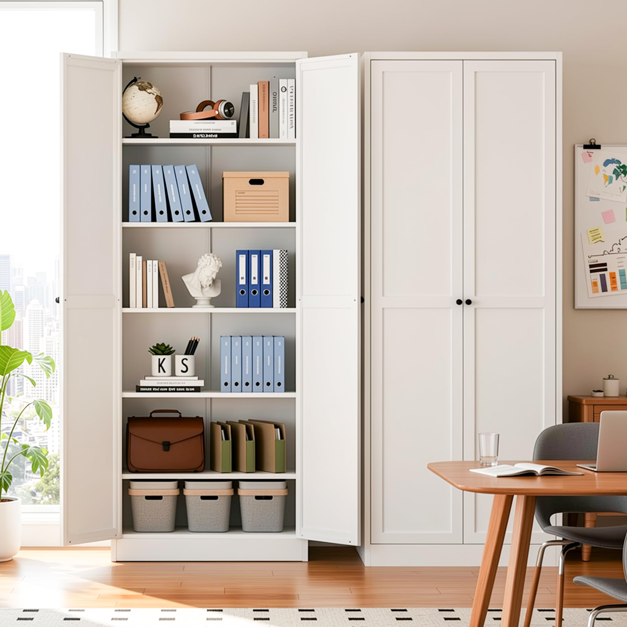 BIZOEIRON Tall Kitchen Cupboard, 183cm Metal Pantry Cabinet Freestanding Kitchen Storage Cabinet with Doors and Adjustable Shelves