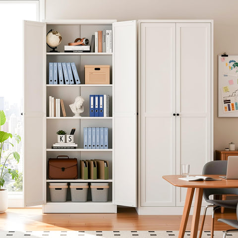 BIZOEIRON Tall Kitchen Cupboard, 183cm Metal Pantry Cabinet Freestanding Kitchen Storage Cabinet with Doors and Adjustable Shelves