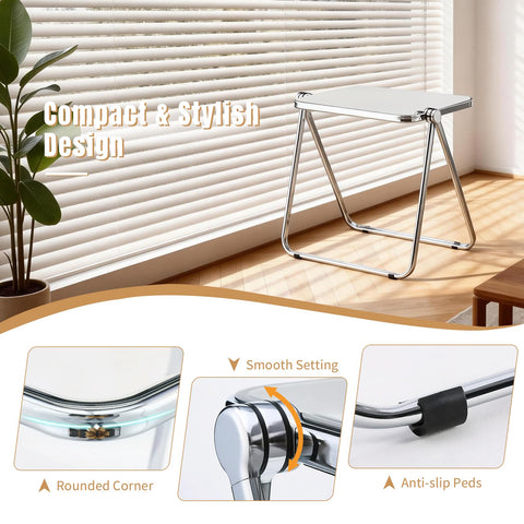 TAO ONE Acrylic Folding Table - Modern TV Tray Dinner Table - Small Folding Table Foldable Computer Desks Space-Saving with Chrome Frame No Assembly