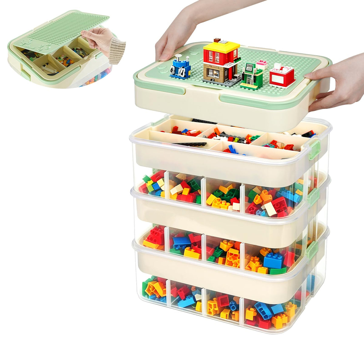 3 Tiers Kids Toys Storage Boxes for Lego, Stackable Organiser with Lids