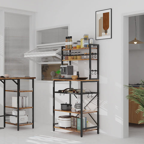 YMYNY Kitchen Baker's Rack, Microwave Oven Stand with Storage Shelves, Industrial Coffee Bar Station, with Adjustable Wine Holders and 12 S-Hooks