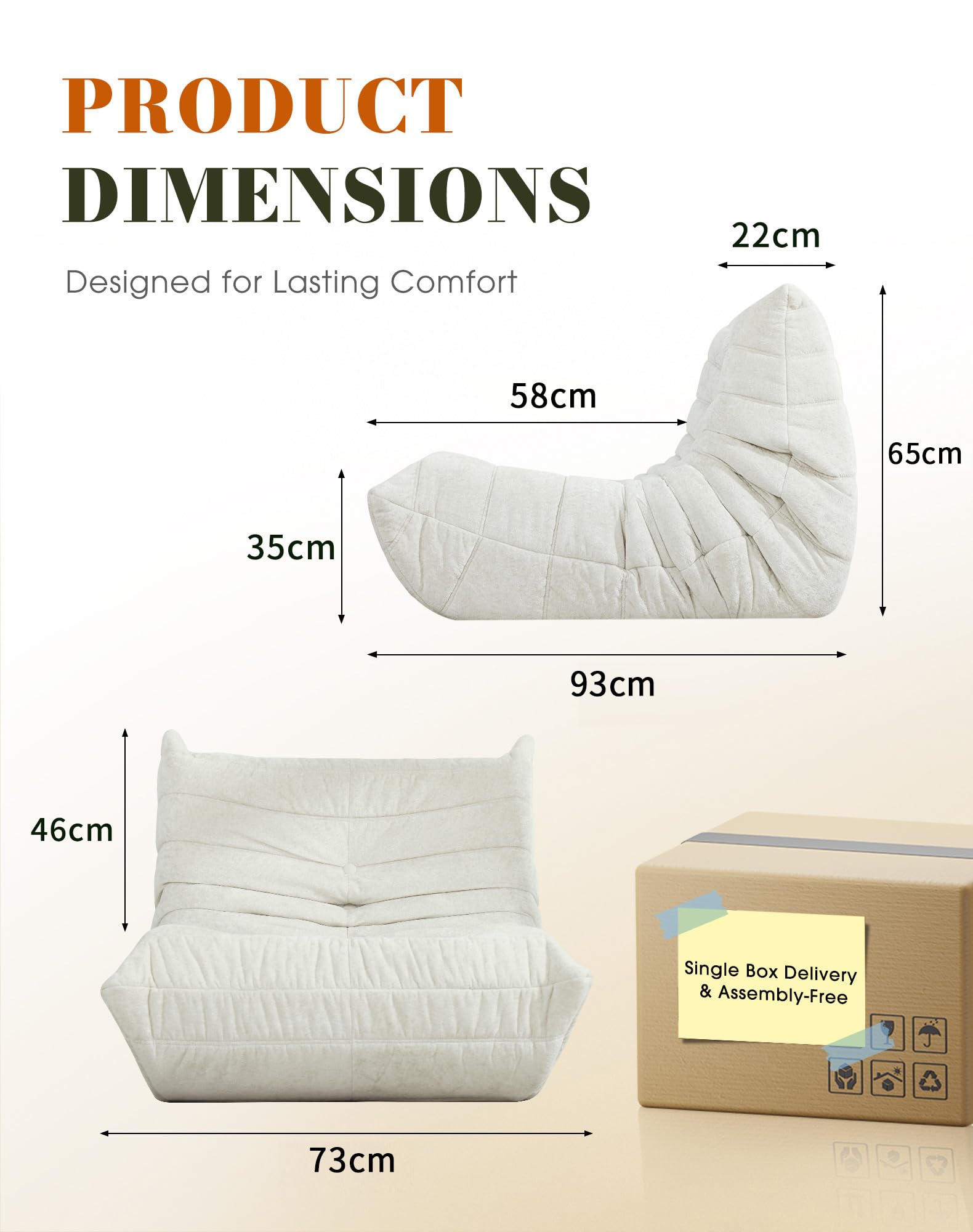 Boneless Floor Sofa - No Assembly Required Couch in a Box, Armless Small Accent Chair in Soft Shiny Fleece,Bean Bag Chair for Living Room, Bedroom