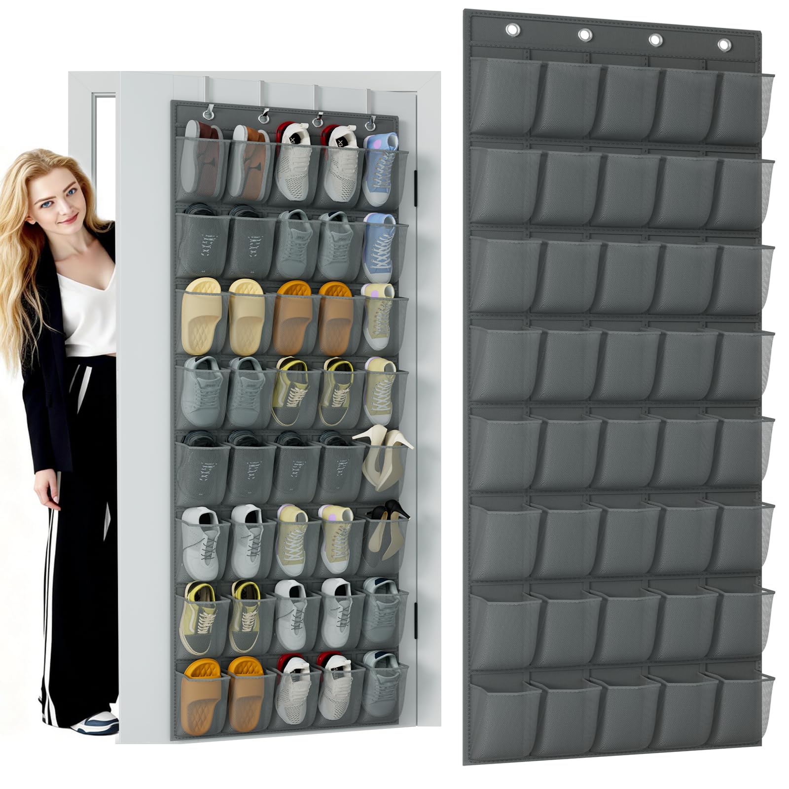 VERONLY Over the Door Shoe Organiser, 40 Large Breathable Mesh Pocket,Space Saving Hanging Shoe Rack,Shoe Storage Holder for Entryway Bedroom Closet