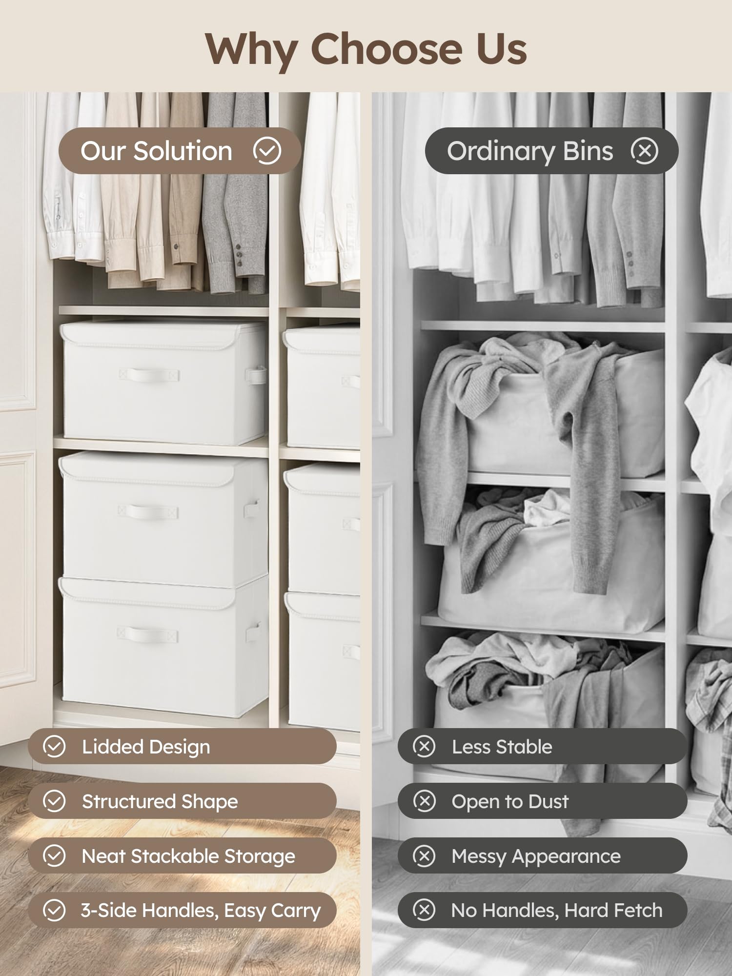 Homsorout Foldable Storage Boxes with Lids - Wardrobe Organiser Bin with Handle Large Fabric Basket Containers for Clothes, Book, Shelf, Office