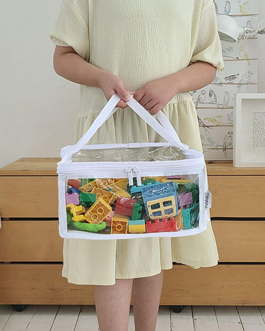 holay 2 Pack Foldable PVC Storage Bins with Transparent Lid & Handles, 12 x 12 x 6 Inch Organiser Boxes for Clothes, Toys & Books (White, Medium)