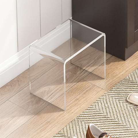 Clear Acrylic U Shaped End Table, Transparent Perspex Plastic Shower Stool, Stylish Modern Coffee Table with Rounded Edges
