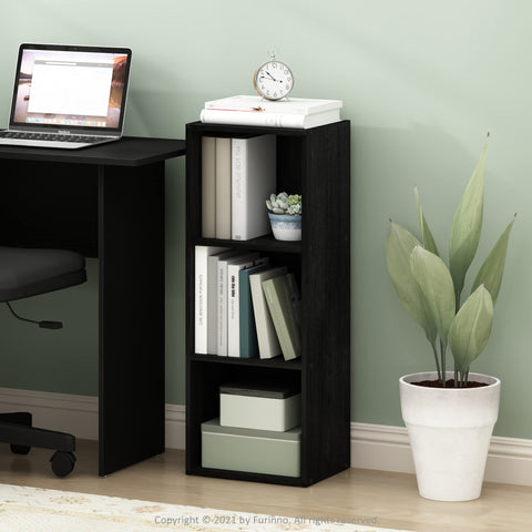 Furinno PASIR Book Shelf, 3-Tier Bookshelf, Bookcase with Open Shelves, 9 x 12 x 32, for Living Room, Bedroom, Home Office, Blackwood