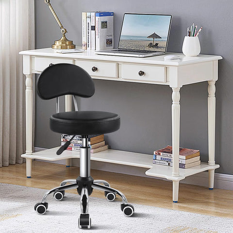 KKTONER Rolling Stool with Mid Back Height Adjustable Chair PU Leather Swivel Chair with Wheels for Office Home Task Drafting (Black)