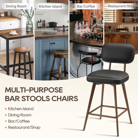 MALOL PU Leather Breakfast Bar Stools Set of 4, Swivel Kitchen Bar Chairs with Backrest and Metal Legs