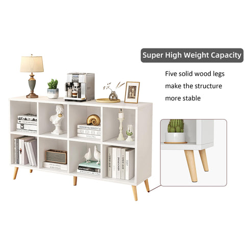 Flrrtenv 8-Cube Bookshelf 2 Tier Modern Bookcase with Legs, 120cm Wood Bookshelves Storage Organizer Shelf