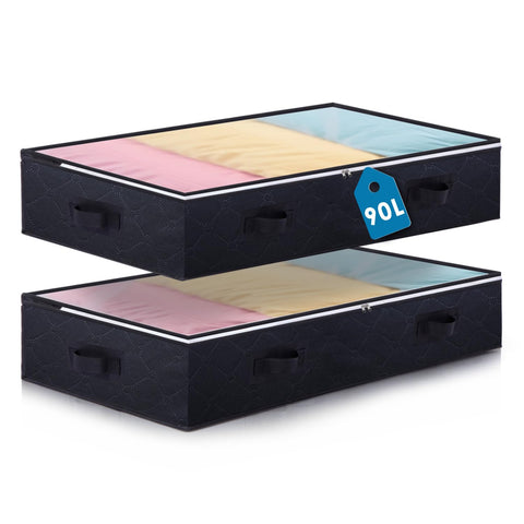 Boic 2 Packs Underbed Storage Bags, 90L Large Under Bed Storage Box, Foldable Underbed StorageBoxes with Lids, Fabric Clothes Storage Bag for Clothes