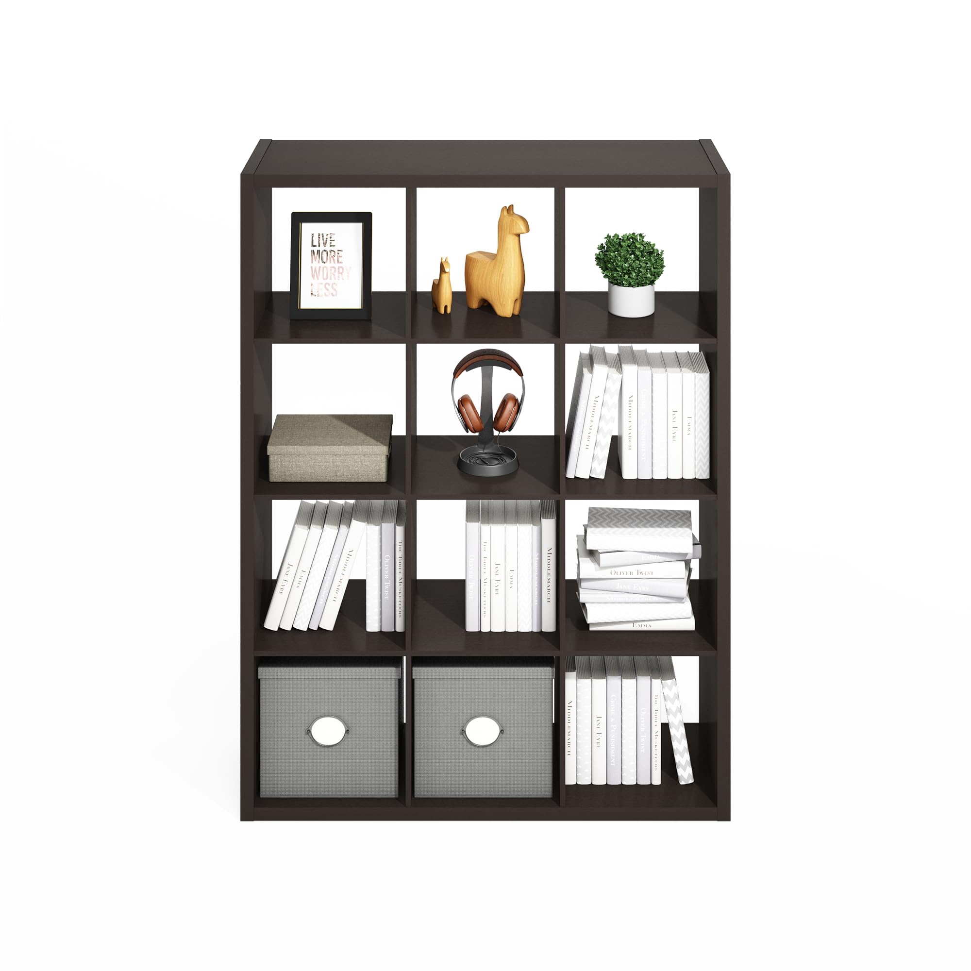 Furinno SIMPLE Cube Storage Organizer, 12-Cube Display Shelf, Open Back Shelving Unit, Storage Shelves, Extra Thick Frame
