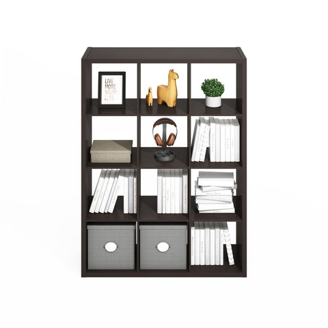 Furinno SIMPLE Cube Storage Organizer, 12-Cube Display Shelf, Open Back Shelving Unit, Storage Shelves, Extra Thick Frame
