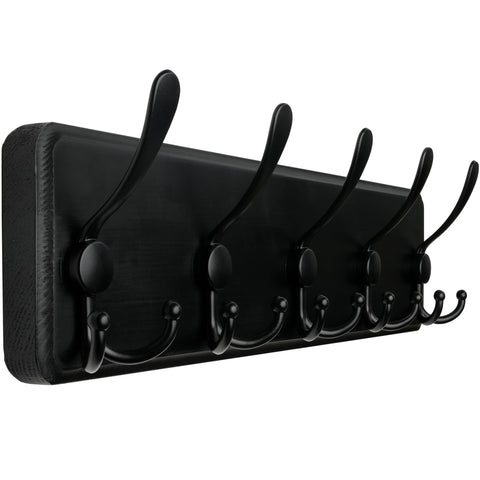 WEBI Coat Rack Wall Mounted,Wood Coat Hooks Wall Mounted Rustic,16" Hole to Hole,Large Coat Hanger Wall,Hook Rack,5 Triple Hooks for Hanging