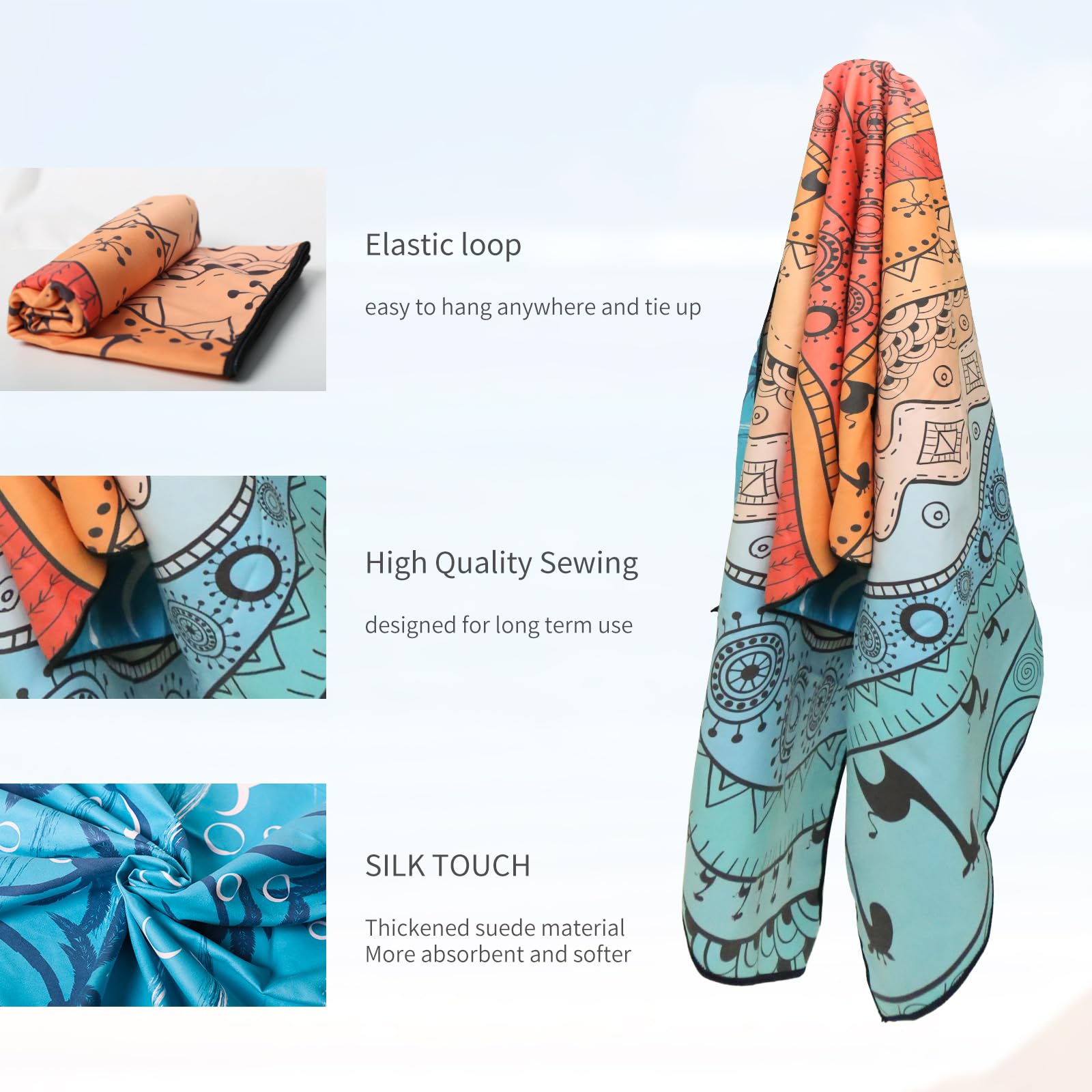 Vorvowry Microfibre Beach Towels for Adults Women Men Extra Large Lightweight Quick Dry Sand Free Travel Towel Double Sided Printing for Swim Sports