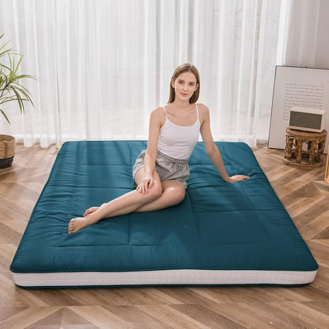 MAXYOYO Japanese Floor Futon Mattress Padded Quilted Bed Mattress Topper, Extra Thick Folding Sleeping Pad Breathable Floor Lounger Guest Bed for