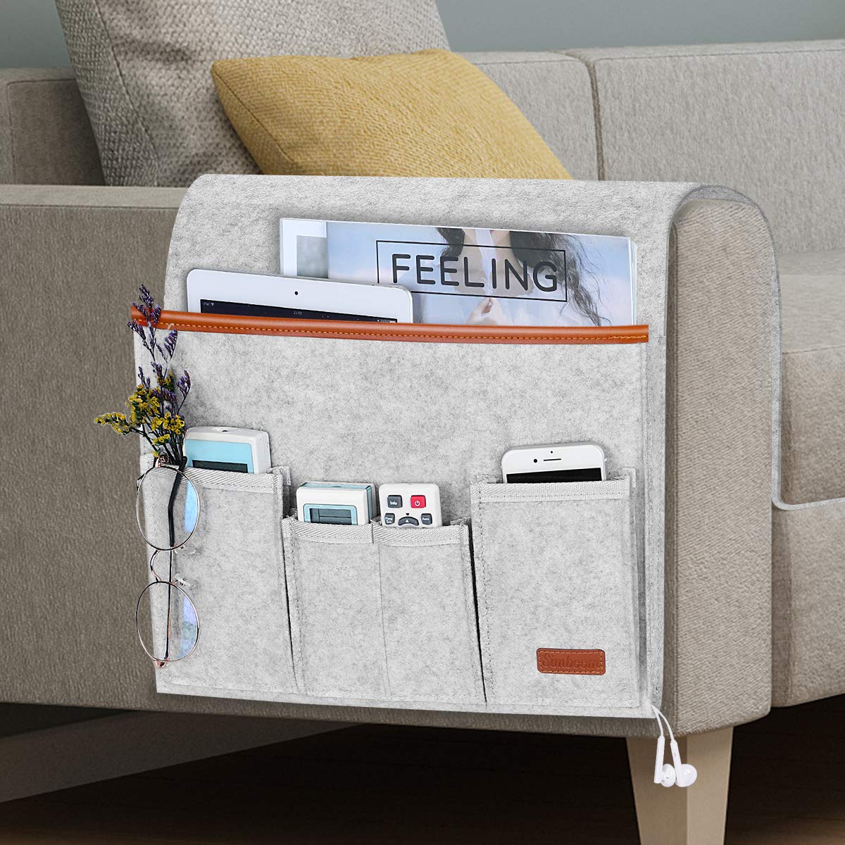 SIMBOOM Sofa Armrest Hanging Storage Bag - Light Grey