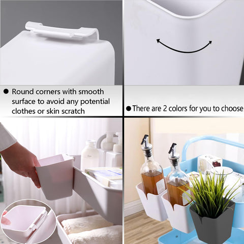 AYVANBER 6 Pack Hanging Cup Holders for Rolling Carts, Trolley Basket Storage,Rolling Cart Accessories, Make Up Pencil Holder, Plant Container (White)