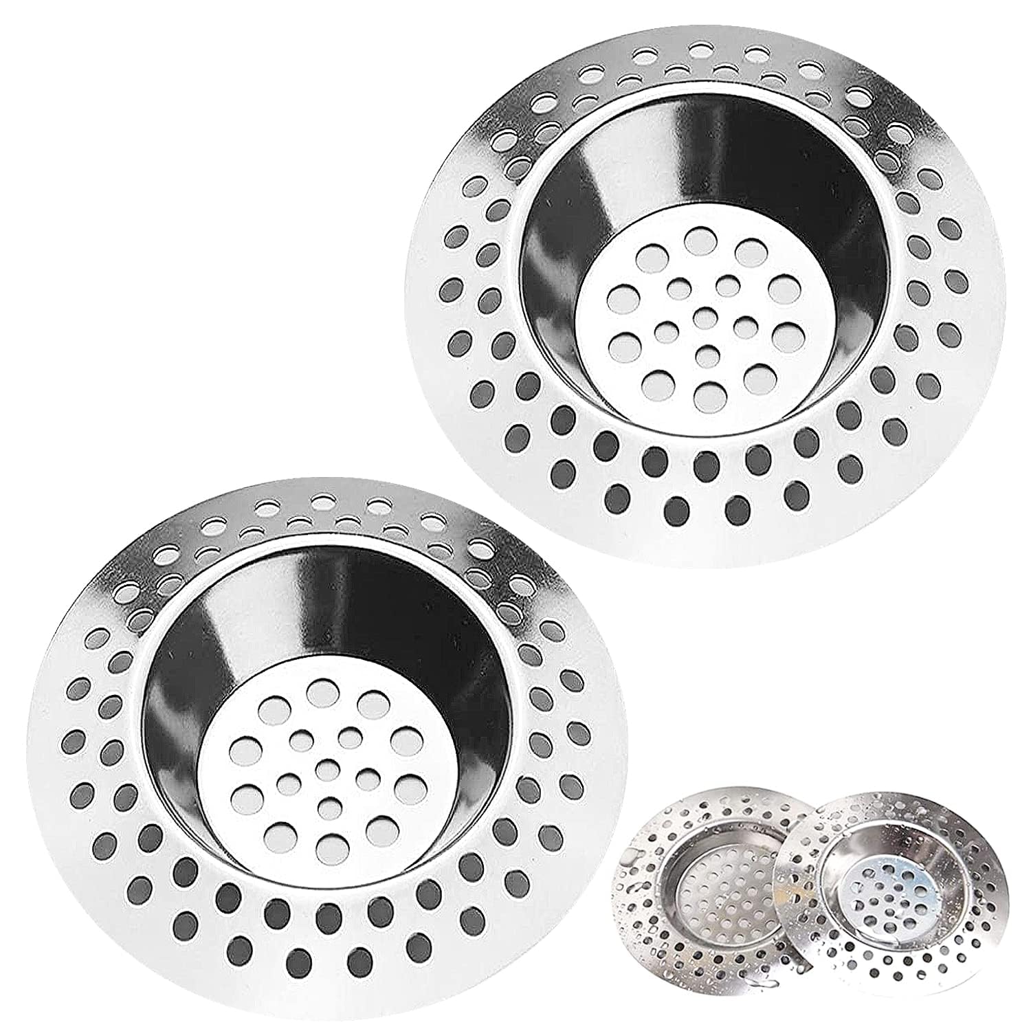 Tomario Stainless Steel Kitchen Sink Strainer Plug, Standard Strainer Drain Protector Hair/Food Catcher for Bathroom, Kitchen, Shower